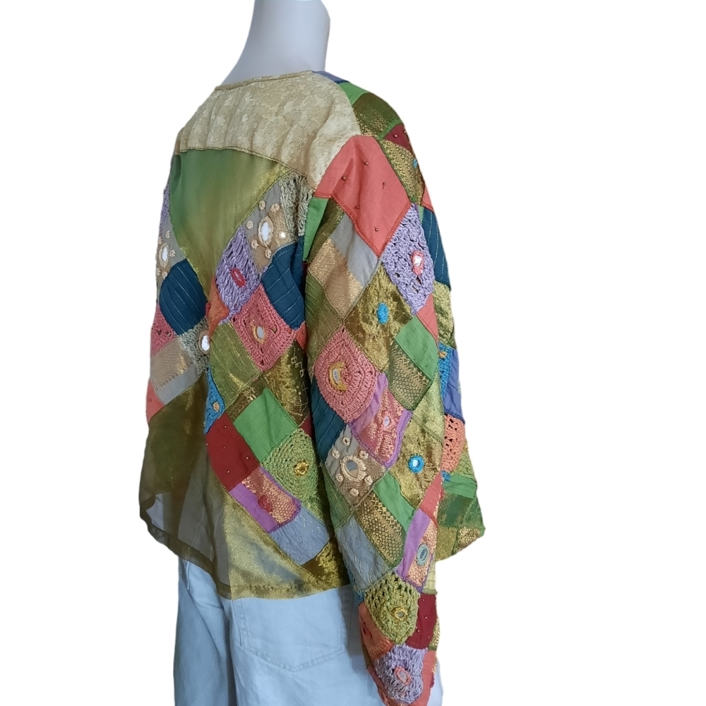 Patchwork Jacket Blazer Size Large Boho Hippie Ar… - image 6
